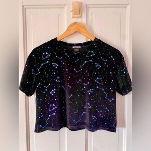 Hot Topic black velvet oversized starry crop top